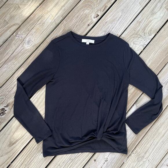 LOFT Black Long Sleeve Soft Knit Tie Front Top Size MP. NEW - Picture 1 of 6